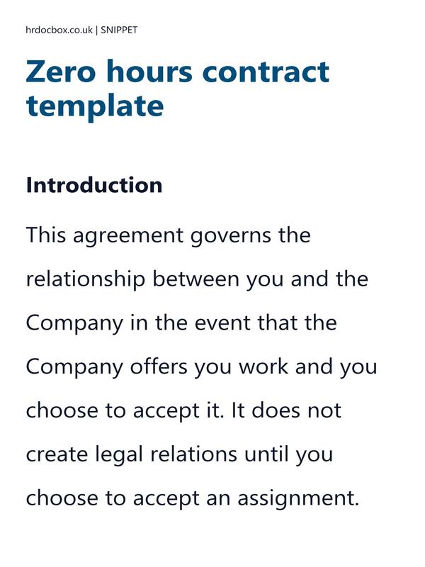 Preview snippet of Zero hours contract template content